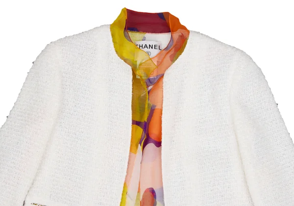 CHANEL Silk Layered Collarless Tweed Jacket K-166547_003