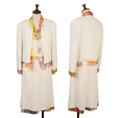 CHANEL Silk Layered Tweed Jacket & Cami & Skirt