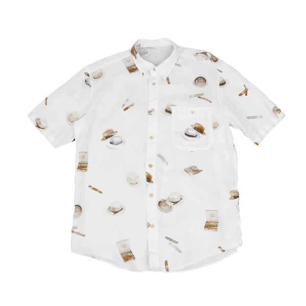 Papas Hat Cigarette Printed Linen Short Sleeve Shirt White 48M K-166551_001
