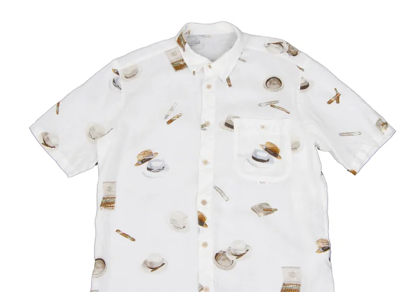 Papas Hat Cigarette Printed Linen Short Sleeve Shirt K-166551_002