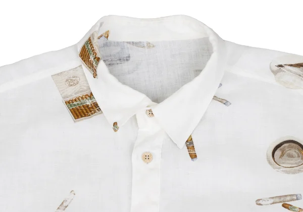 Papas Hat Cigarette Printed Linen Short Sleeve Shirt K-166551_003
