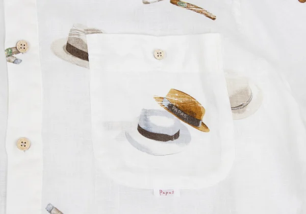 Papas Hat Cigarette Printed Linen Short Sleeve Shirt K-166551_006