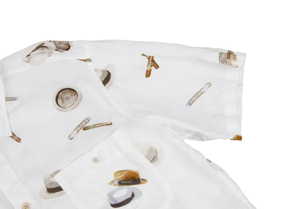Papas Hat Cigarette Printed Linen Short Sleeve Shirt K-166551_008