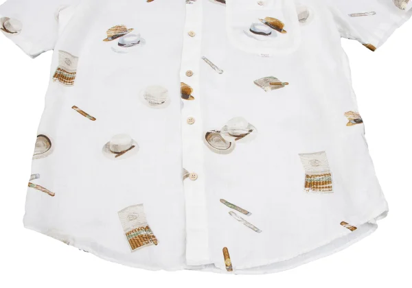 Papas Hat Cigarette Printed Linen Short Sleeve Shirt K-166551_009