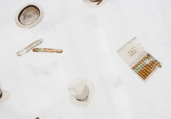 Papas Hat Cigarette Printed Linen Short Sleeve Shirt K-166551_013