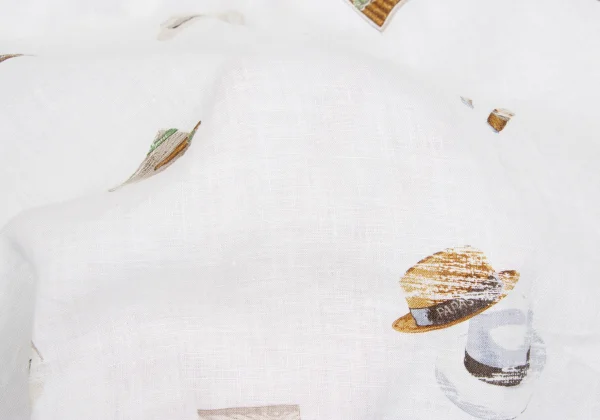 Papas Hat Cigarette Printed Linen Short Sleeve Shirt K-166551_014