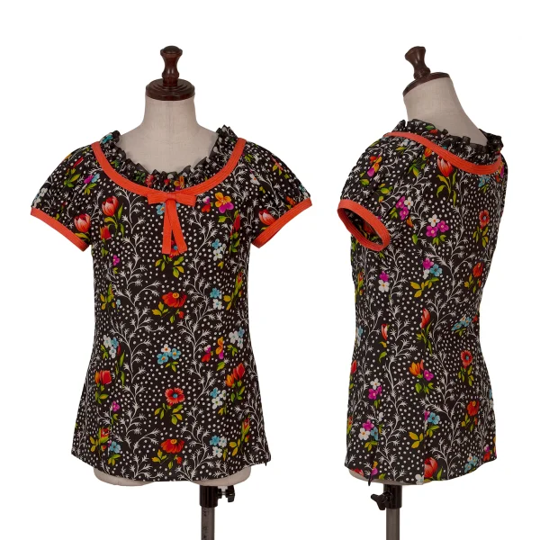 GIANNI VERSACE Floral Print Tapping Top Black,Multi-Color S-M K-166556_001