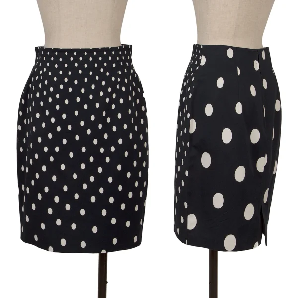 GIANNI VERSACE Dot Print Cotton Skirt Navy,White 40 K-166557_001