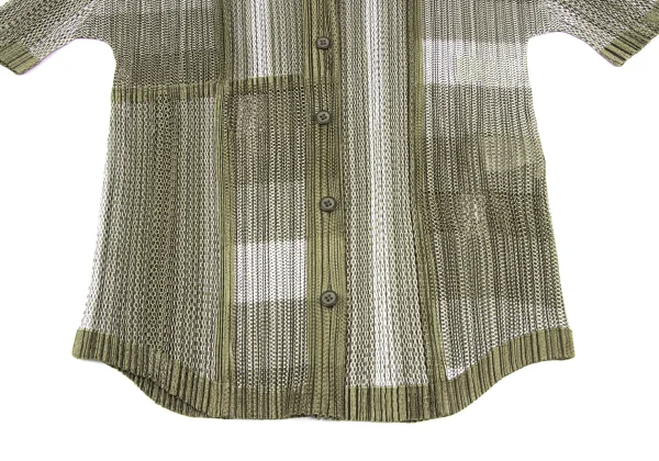 プリーツプリーズPLEATS PLEASE 超音波カッティングメッシュ半袖シャツ カーキ3 K-166559_006