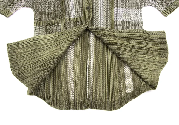 プリーツプリーズPLEATS PLEASE 超音波カッティングメッシュ半袖シャツ カーキ3 K-166559_007