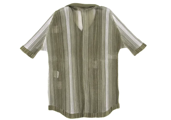 プリーツプリーズPLEATS PLEASE 超音波カッティングメッシュ半袖シャツ カーキ3 K-166559_008