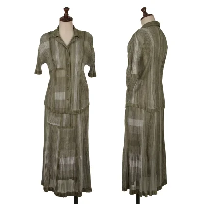 PLEATS PLEASE Ultrasonic Cutting Mesh Short Sleeve Shirt & Skirt