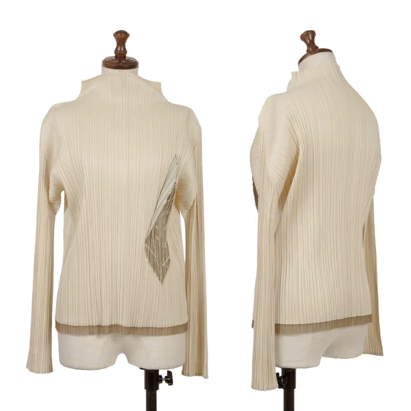 PLEATS PLEASE Pleated Leaf Patch Long Sleeve T-shirt Beige 4 K-166571_001