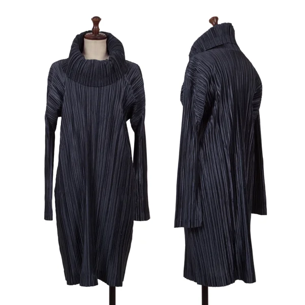 PLEATS PLEASE Pleated Turtleneck Long Sleeve Tunic Navy 3 K-166572_001