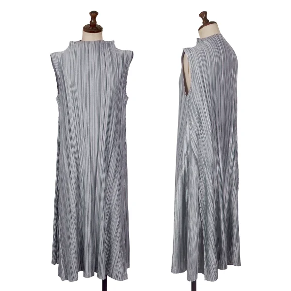 PLEATS PLEASE Shiny Pleats Sleeveless Dress Silver 2 K-166577_001