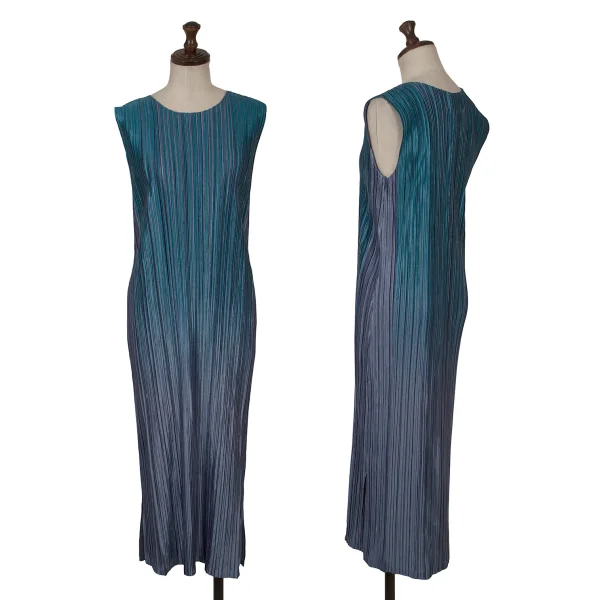 PLEATS PLEASE Shiny pleats Bicolor Sleeveless Dress Blue 4 K-166578_001