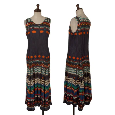 PLEATS PLEASE Pleats Ethnic Print Sleeveless Dress