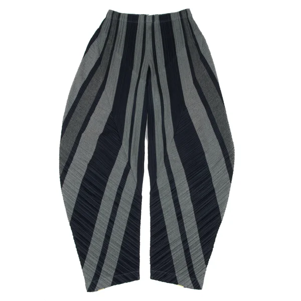 PLEATS PLEASE Poly Cotton Striped Tapered Pants Black,Grey 3 K-166581_001