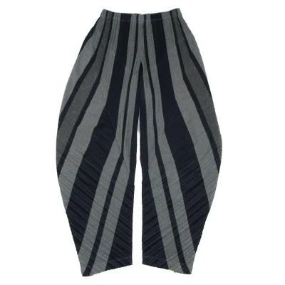 PLEATS PLEASE Poly Cotton Striped Tapered Pants