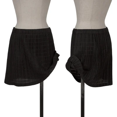 PLEATS PLEASE Button Design Openwork Striped Mini Skirt