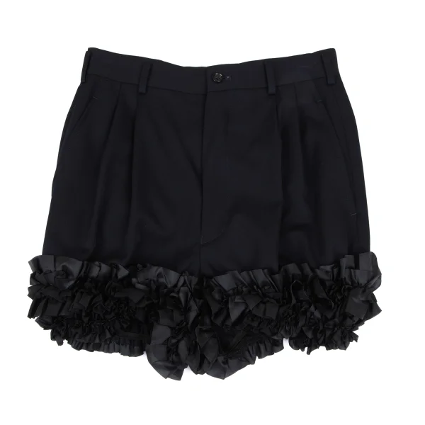 COMME des GARCONS Wool Gaba Frilled Hem Shorts Navy XS K-166604_001