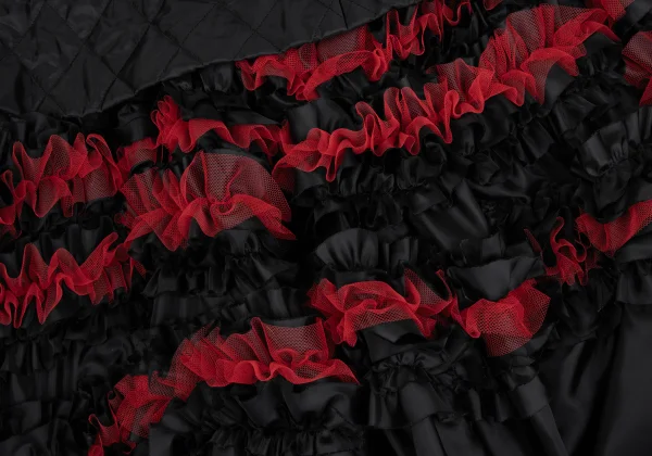 COMME des GARCONS Tulle Ruffle Layered Quilted Long Jacket K-166614_017