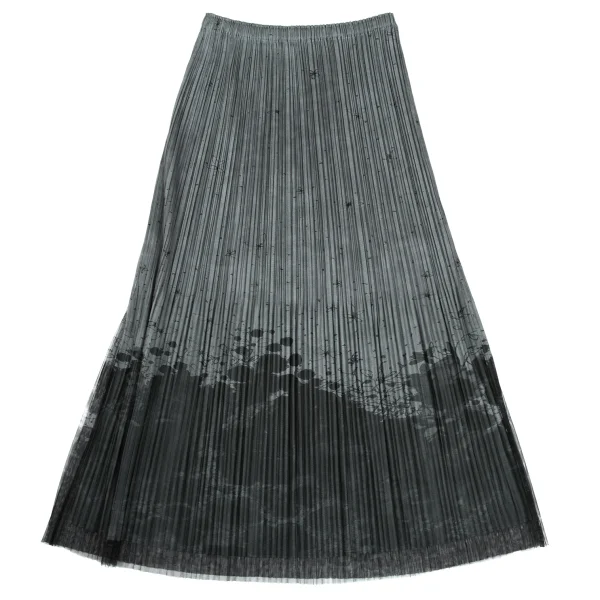 PLEATS PLEASE Floral Print Mesh Layered Skirt K-166619_002