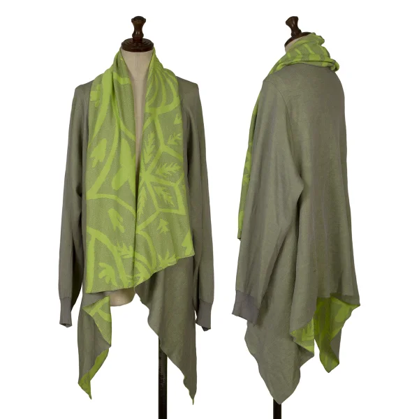 プリーツプリーズPLEATS PLEASE 裏ジャガードドレープカーディガン グレー黄緑3