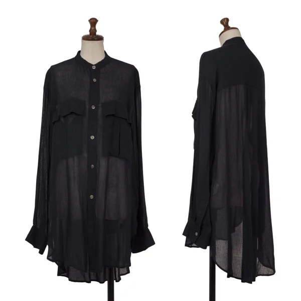 ワイズY's レーヨンリネンフラップポケットバンドカラーシャツ 紺3