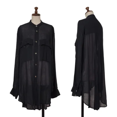 Y's Rayon Linen Flap Pocket Band Collar Shirt