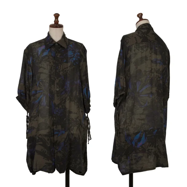 Y's Floral Print Double Front Button Blouse Khaki,Blue 2 K-166662_001
