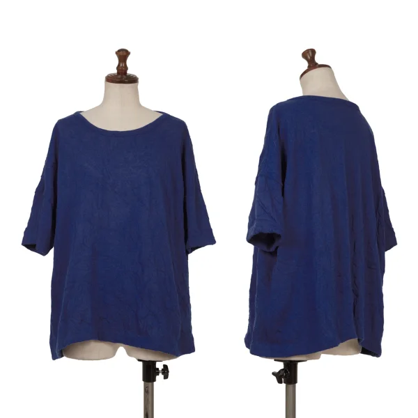 Y's Wrinkled Short Sleeve Knit Sweater Blue 2 K-166663_001