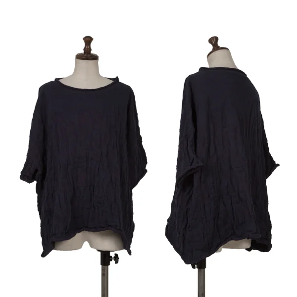 Y's Cotton Blended Logo Jacquard Short Sleeve Knit Top Navy 2 K-166664_001