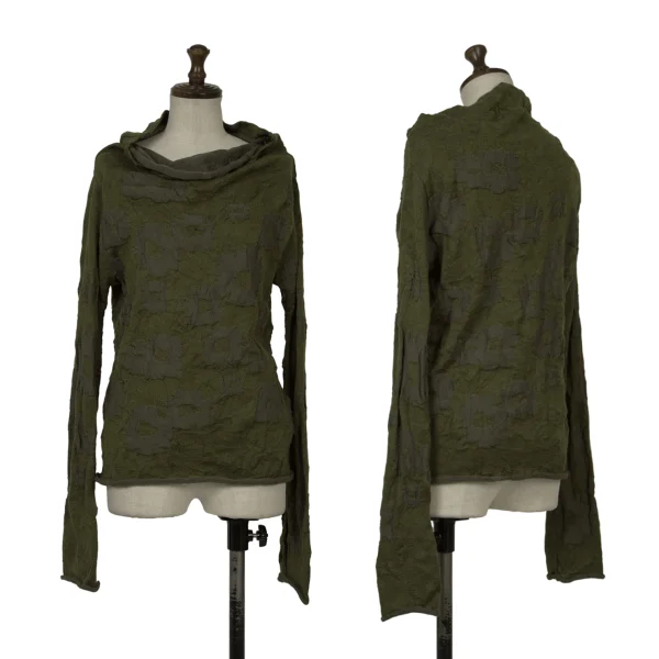 Y's Floral Jacquard Knit Sweater Khaki 2 K-166665_001