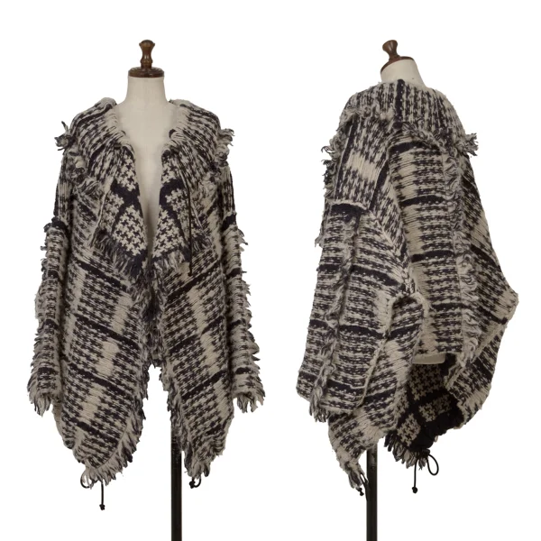 Y's Wool Cutting Fringe Knit Jacket Navy,White 2 K-166676_001