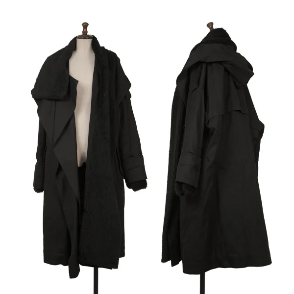 B Yohji Yamamoto Detachable Fur Pad Hooded Coat Black 1 K-166679_001