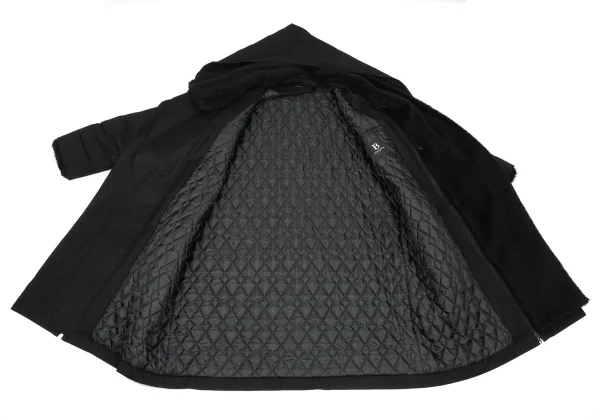 B Yohji Yamamoto Detachable Fur Pad Hooded Coat K-166679_010