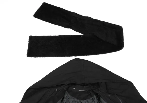 B Yohji Yamamoto Detachable Fur Pad Hooded Coat K-166679_014
