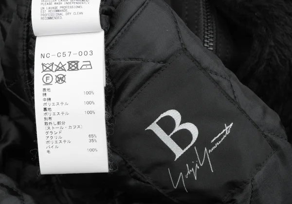 B Yohji Yamamoto Detachable Fur Pad Hooded Coat K-166679_019