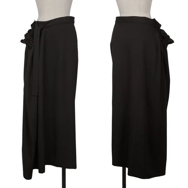 Yohji Yamamoto collections Wool Gabardine Side- Tied Skirt Black 2 K-166681_001