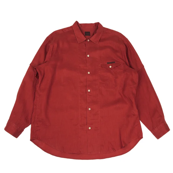 Papas Linen Flap Pocket Long Sleeve Shirt Red L K-166685_001