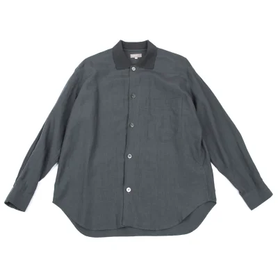 MARGARET HOWELL Ribbed Collar Linen Long Sleeve Shirt