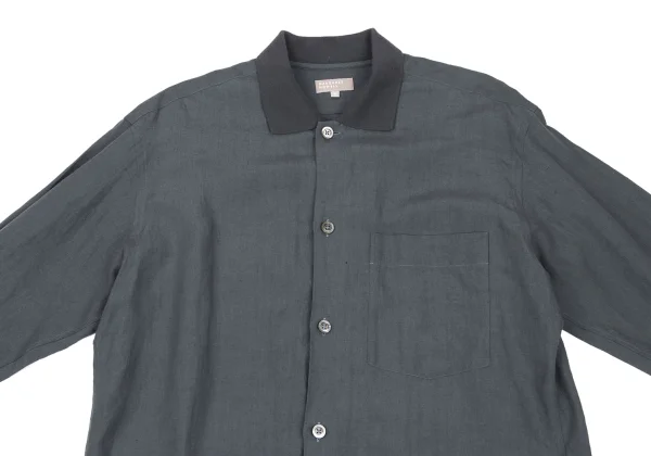 MARGARET HOWELL Ribbed Collar Linen Long Sleeve Shirt K-166700_002