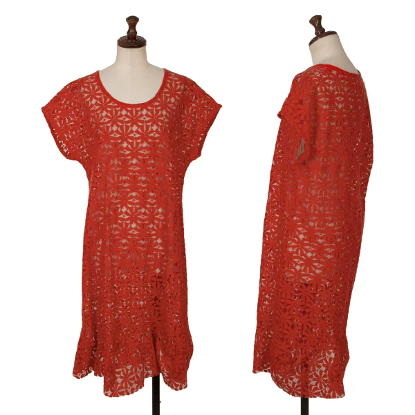 COMME des GARCONS Floral Lace Dress Red S-M K-166708_001