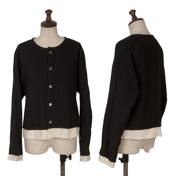 COMME des GARCONS Rib Knit Collarless Jacket Black,White XS K-166713_001