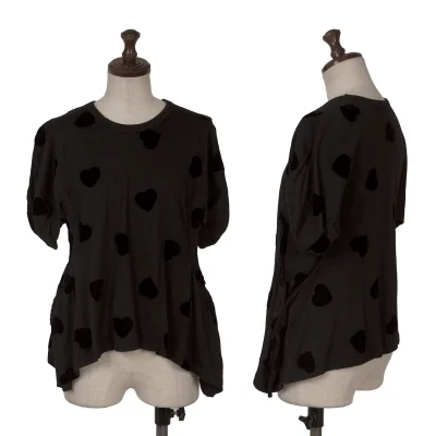 COMME des GARCONS Heart Flocked Print Side Cut Off Knit T Shirt