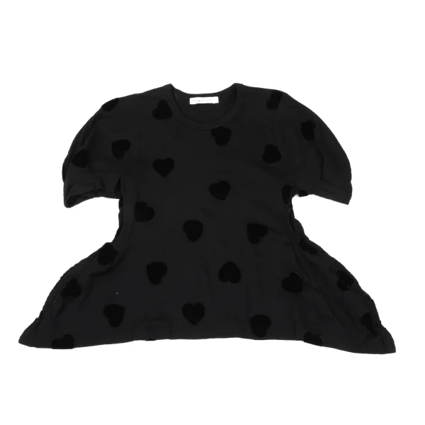 COMME des GARCONS Heart Flocked Print Side Cut Off Knit T Shirt K-166722_002