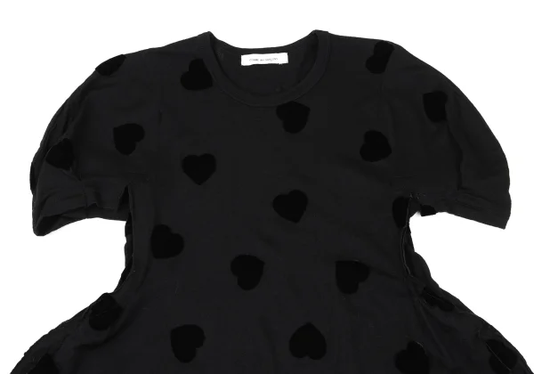 COMME des GARCONS Heart Flocked Print Side Cut Off Knit T Shirt K-166722_003