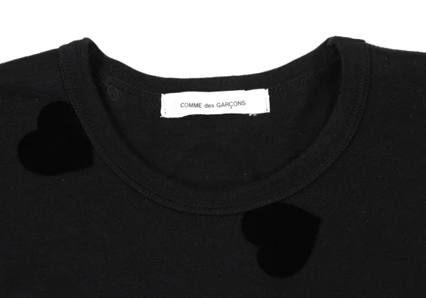 COMME des GARCONS Heart Flocked Print Side Cut Off Knit T Shirt K-166722_004