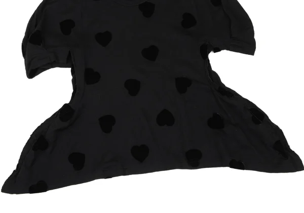 COMME des GARCONS Heart Flocked Print Side Cut Off Knit T Shirt K-166722_006